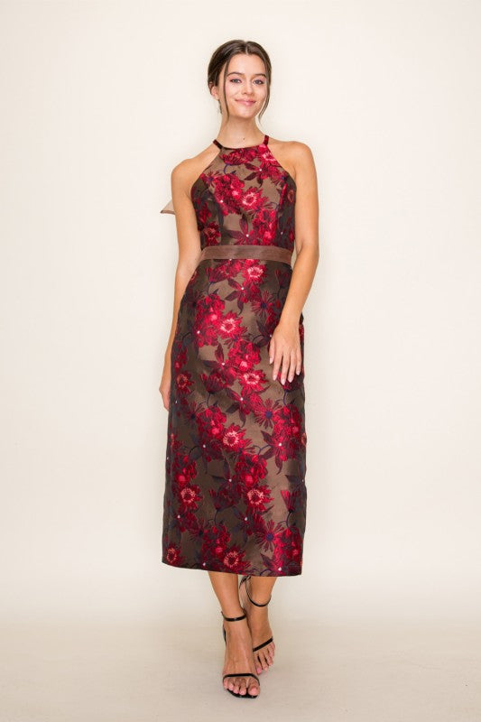 Lianna Jacquard Back Bow Detail Midi Dress