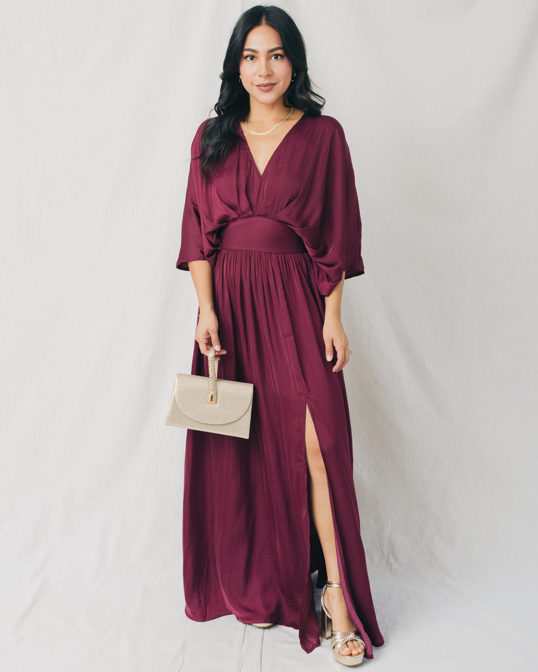 Neela Kimono Sleeve Elastic Back Waist Maxi Dress