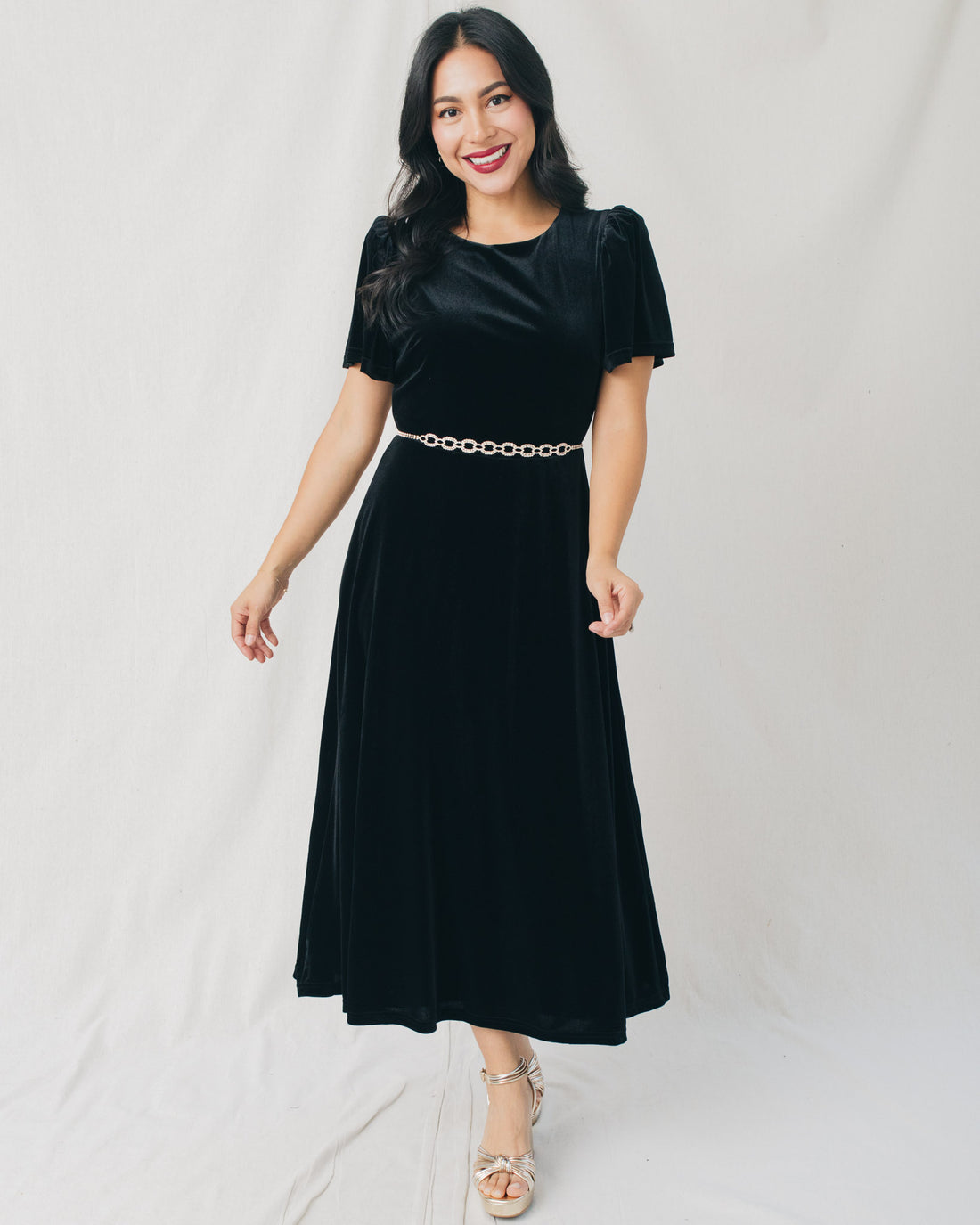Mirba Velvet A-Line Midi Dress