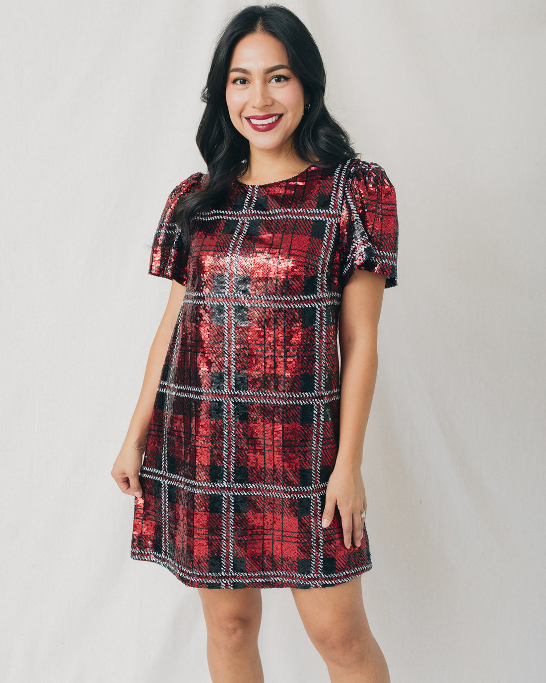 Fedra Sequin Plaid Boxy Mini Dress