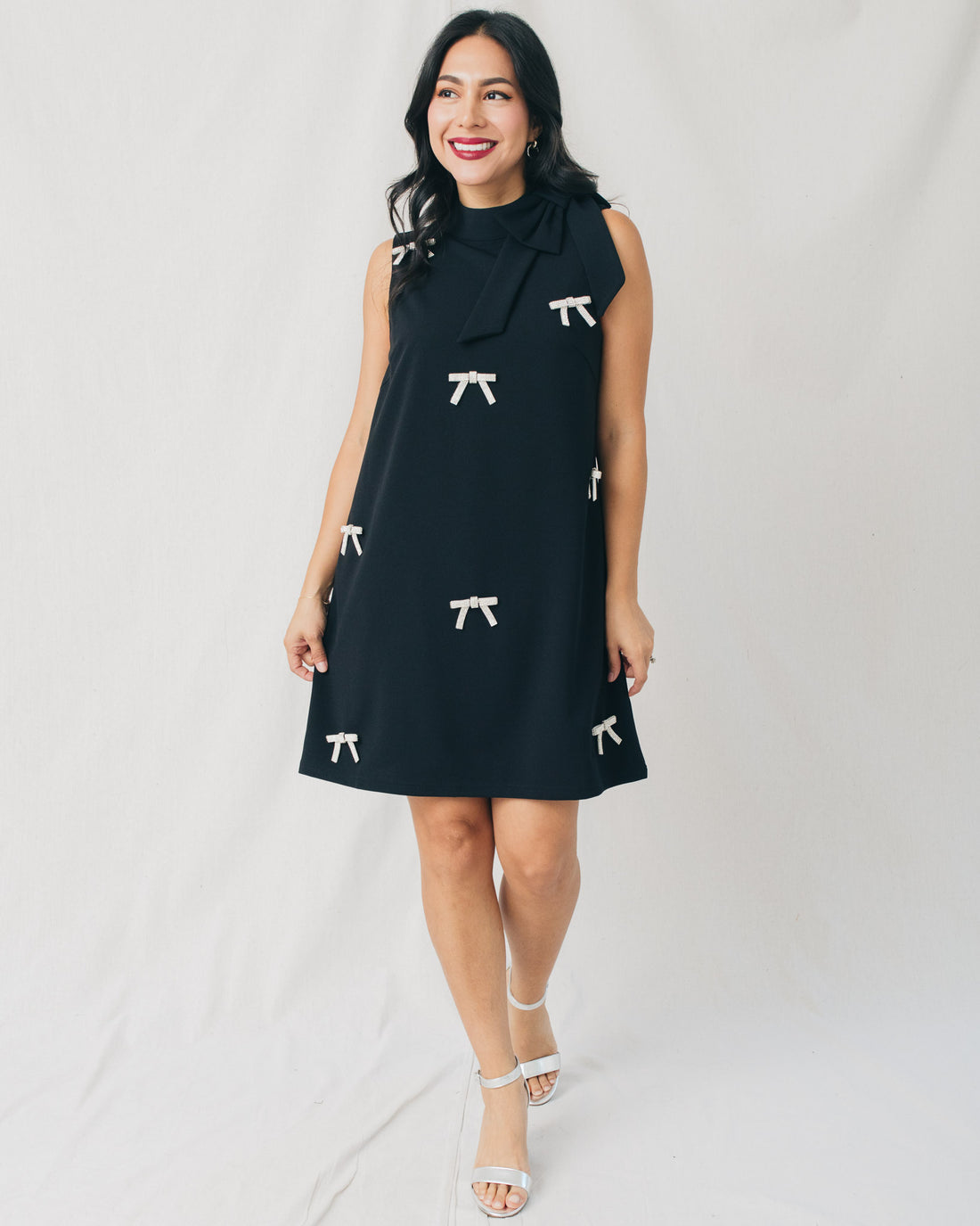 Pamelda All Over Rhinestone Bow Mini Dress