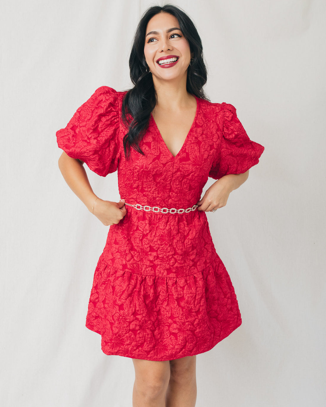 Russa May Floral Jacquard Tiered Mini Dress