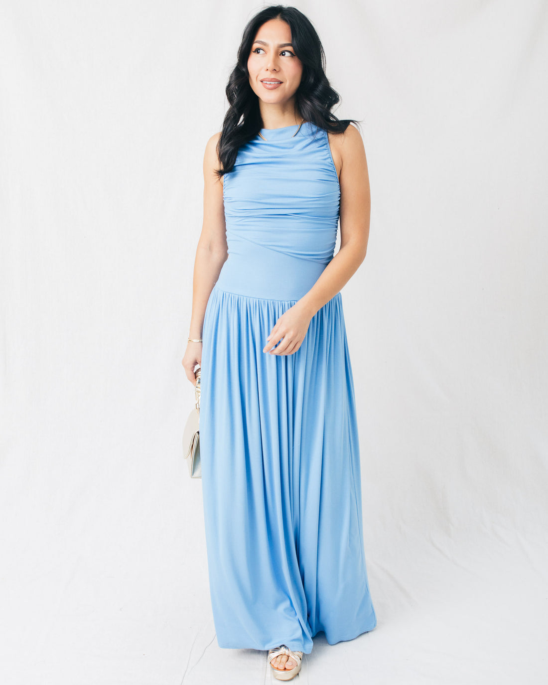 Leni Boat Neck Ruched Maxi Dress