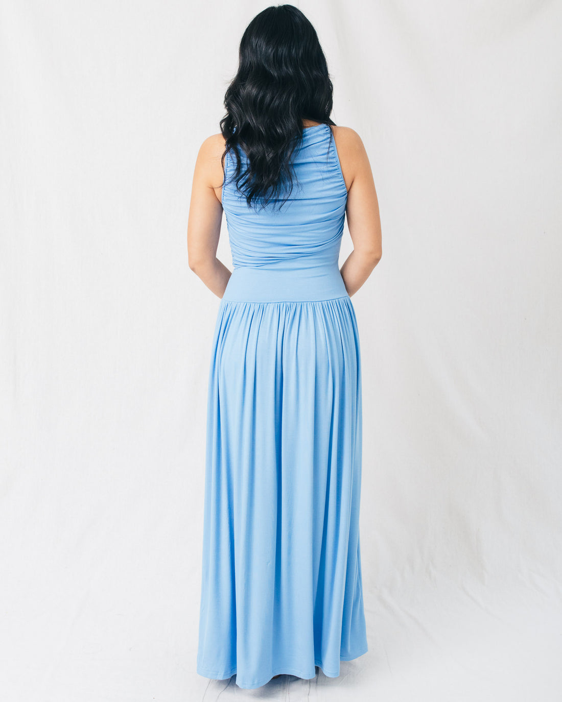 Leni Boat Neck Ruched Maxi Dress