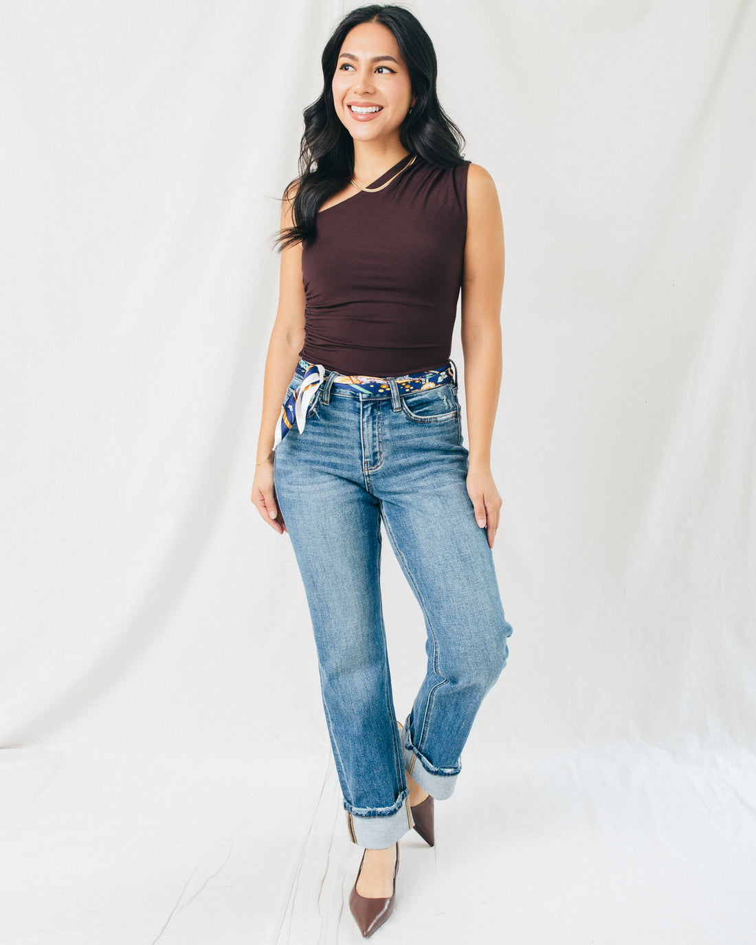 Mia Asymmetrical Neckline Ruched Top