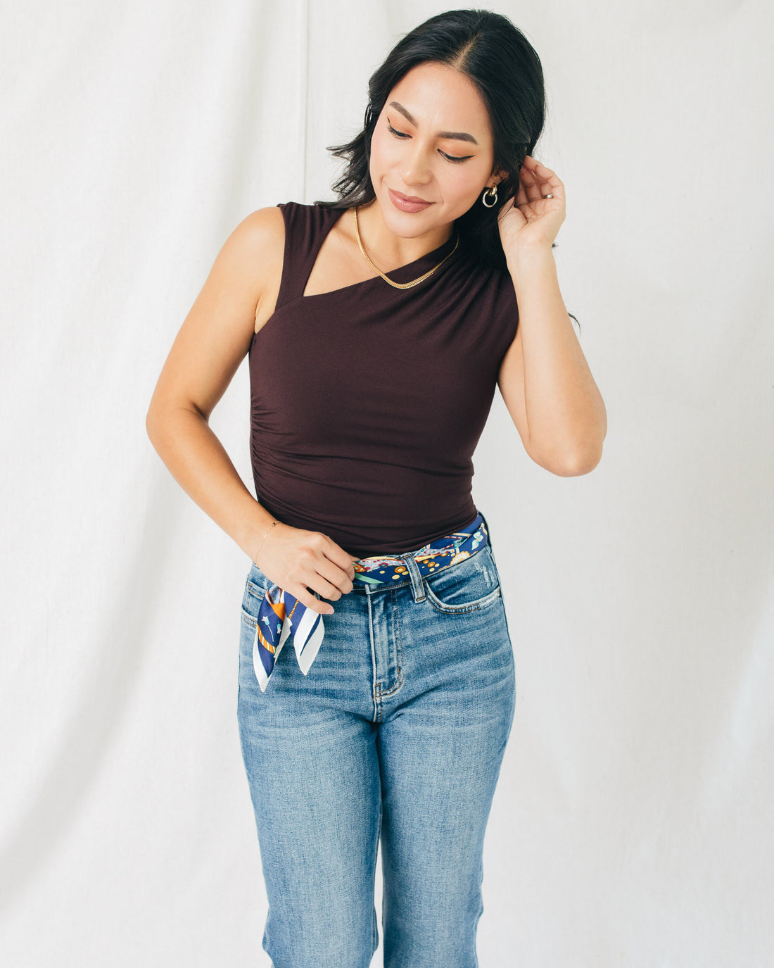Mia Asymmetrical Neckline Ruched Top