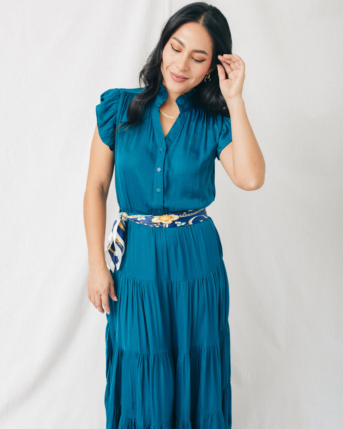 Genovia V-Neck Tiered Solid Maxi Dress