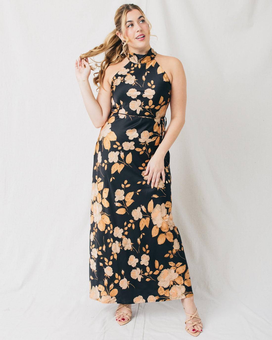 Helena Mock Neck Belted Printed Maxi Dress