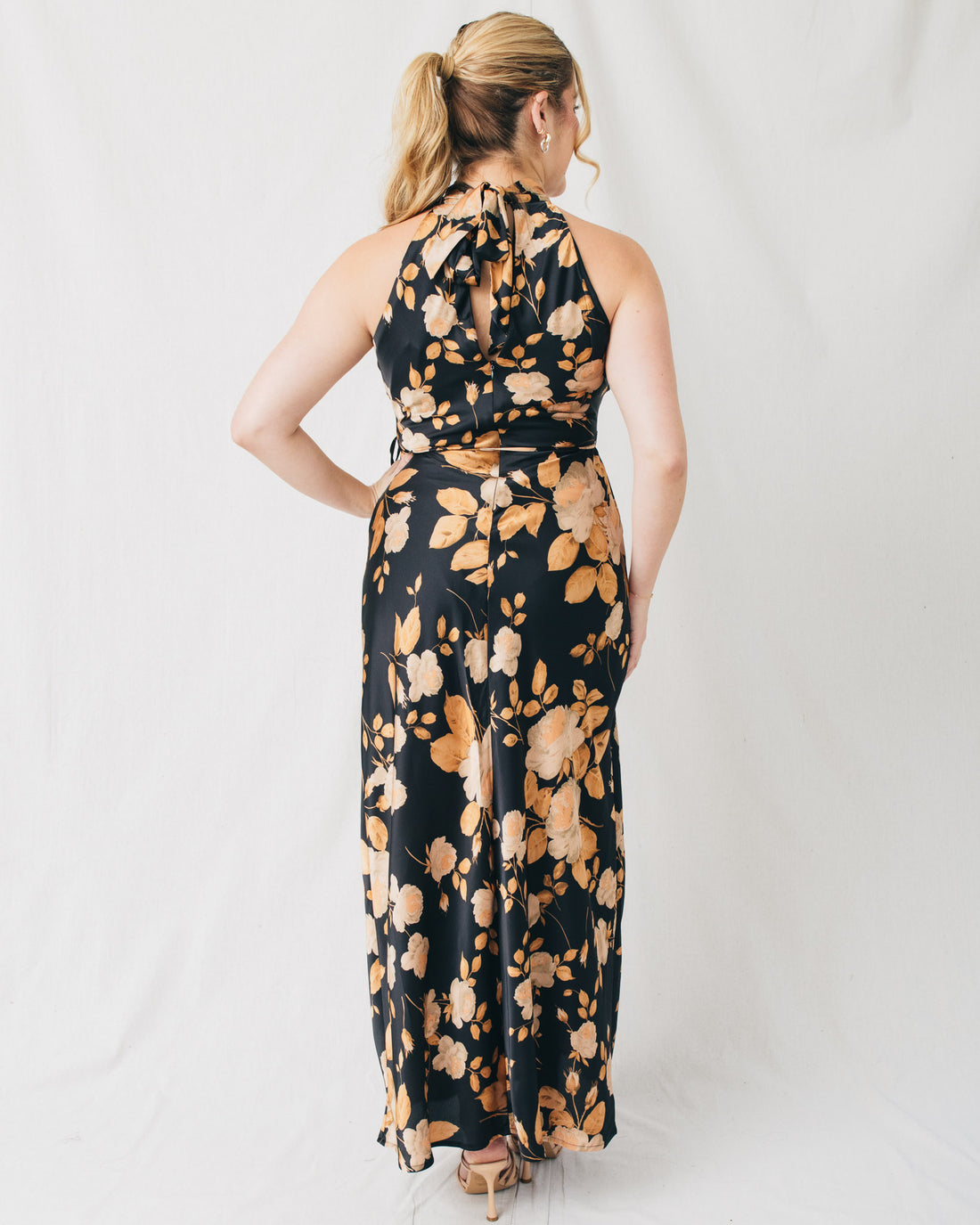 Helena Mock Neck Belted Printed Maxi Dress