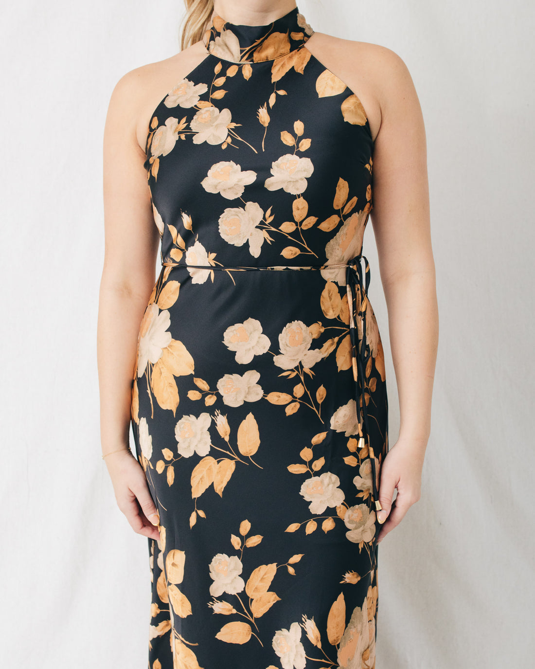 Helena Mock Neck Belted Printed Maxi Dress
