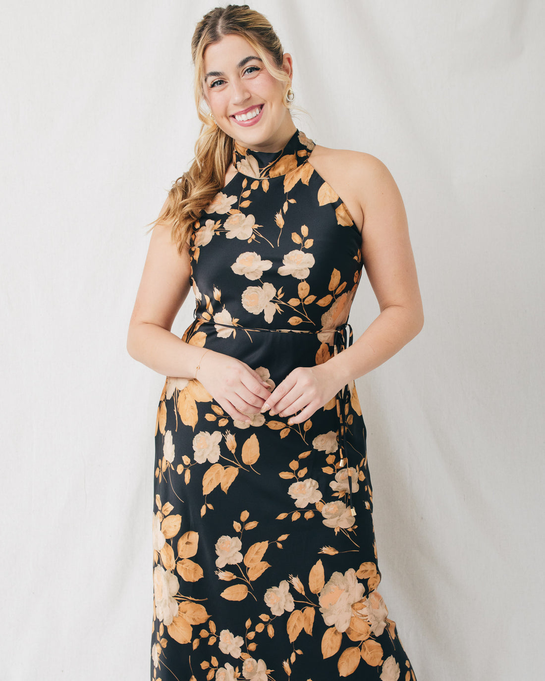 Helena Mock Neck Belted Printed Maxi Dress