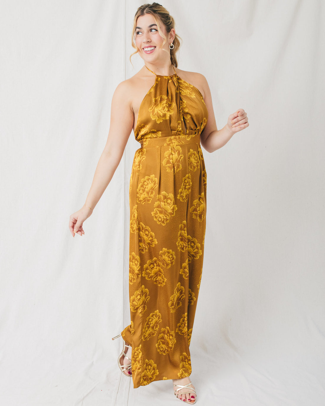 Olena Halter Neck Backless Tie Detail Jumpsuit