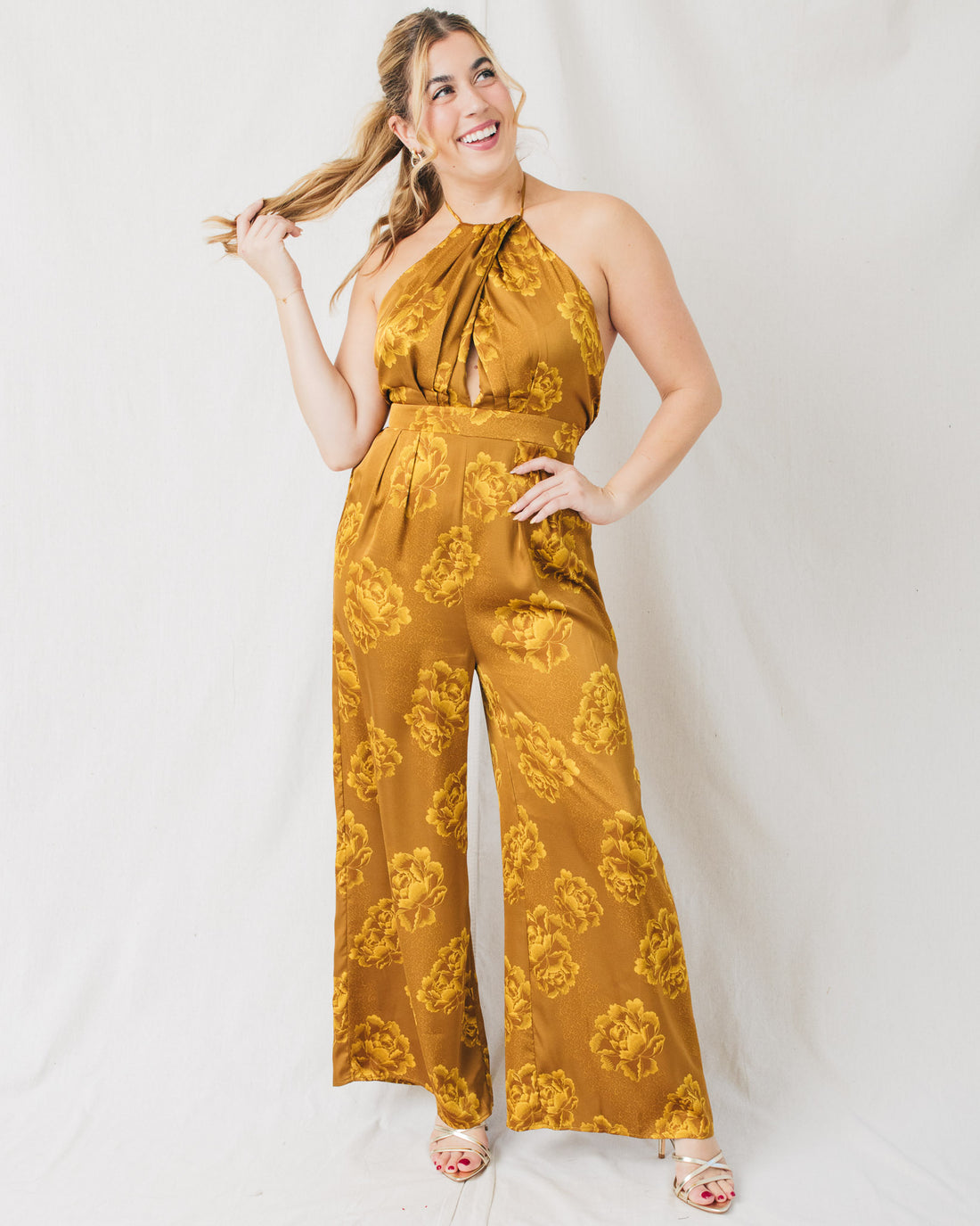 Olena Halter Neck Backless Tie Detail Jumpsuit
