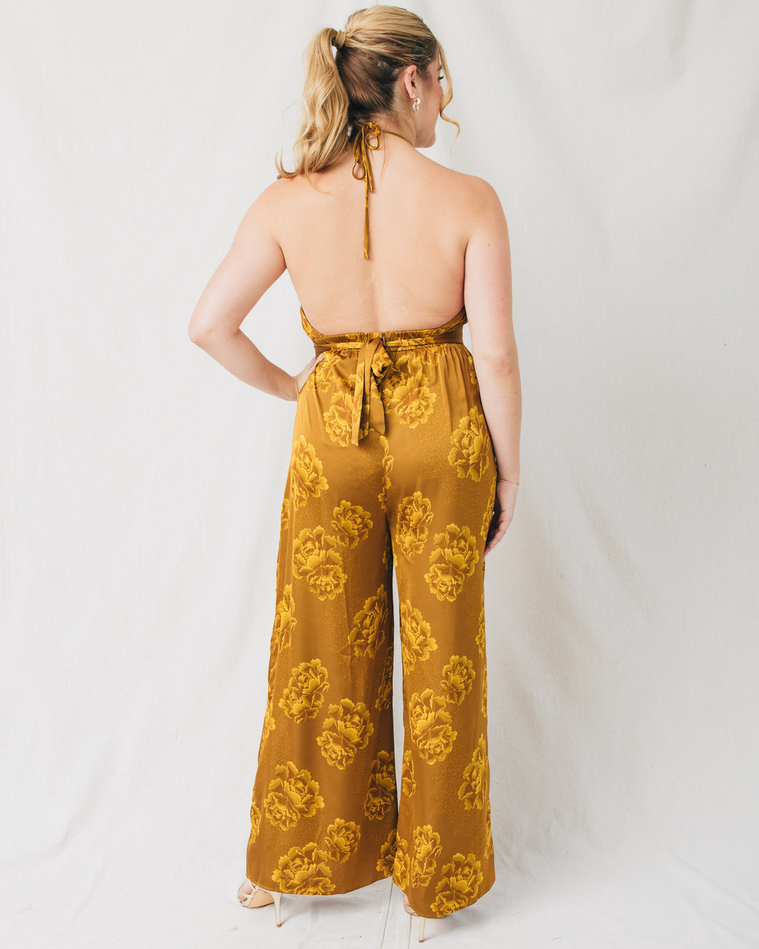 Olena Halter Neck Backless Tie Detail Jumpsuit