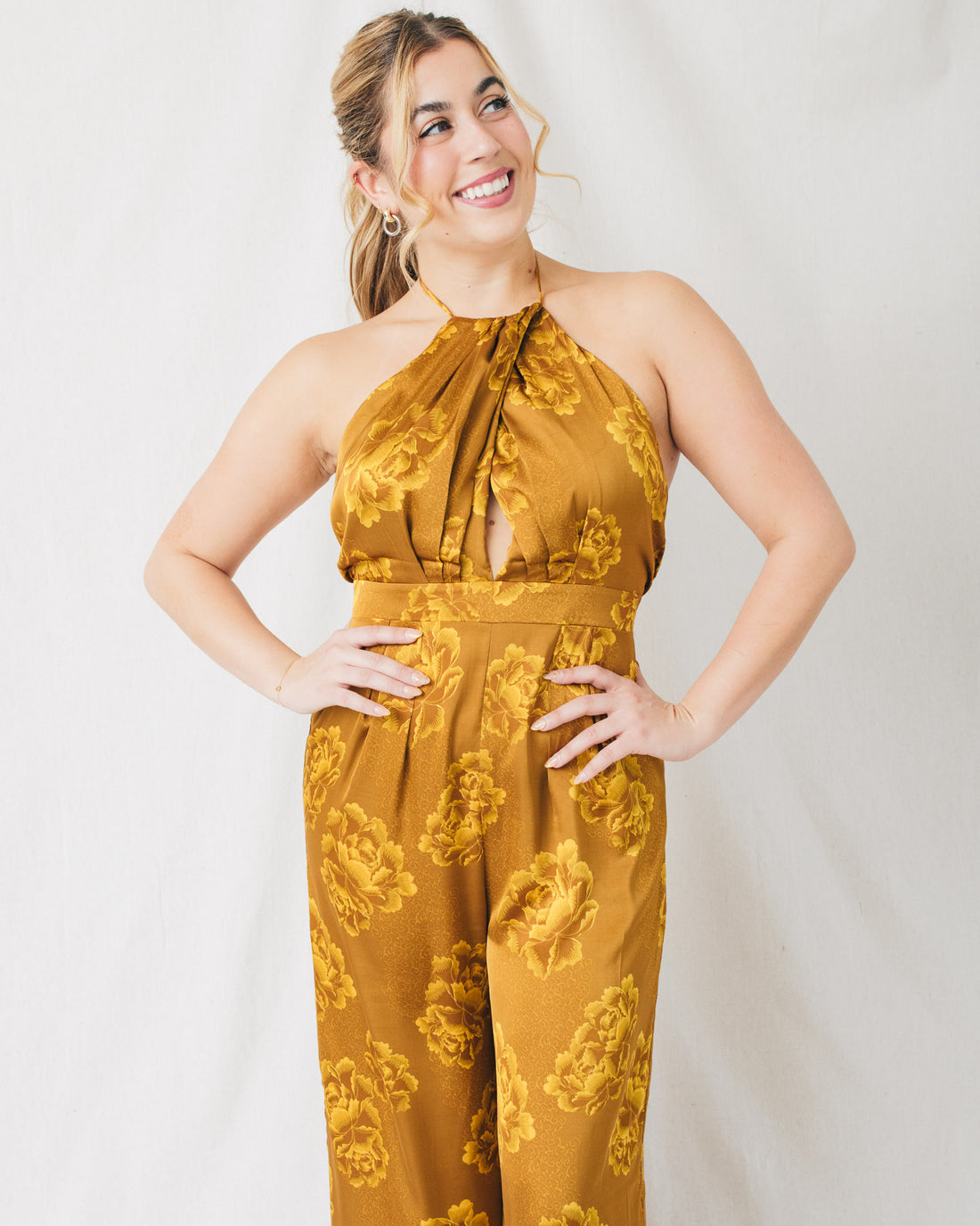 Olena Halter Neck Backless Tie Detail Jumpsuit