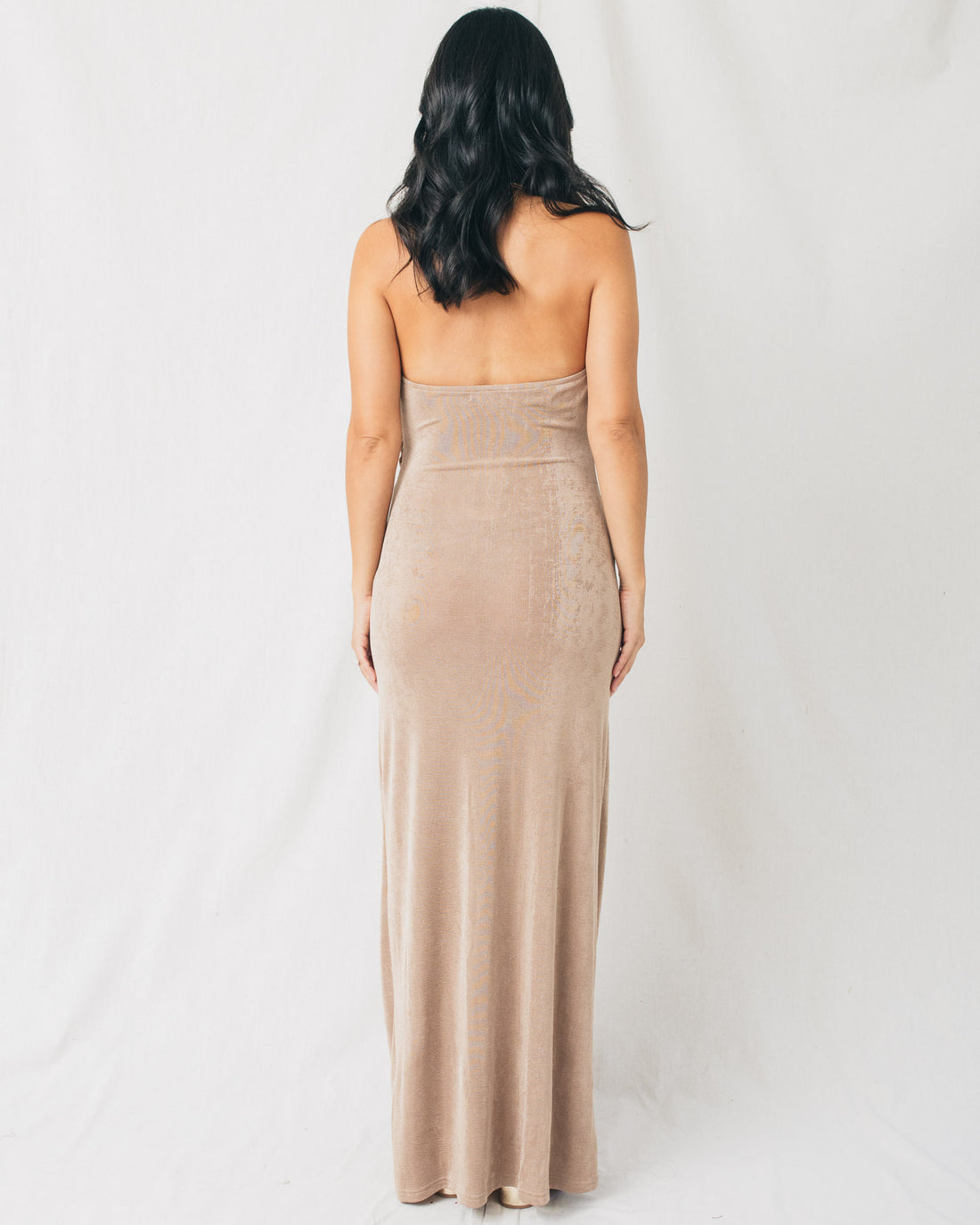 Natti Cowl Neck Gold Buckle Detail Shimmery Knit Maxi Dress