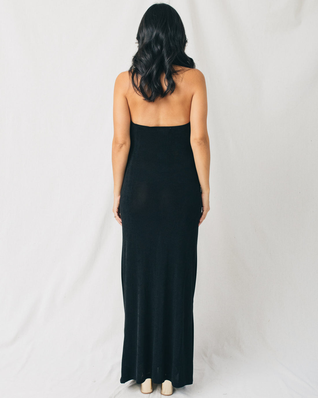 Natti Cowl Neck Gold Buckle Detail Shimmery Knit Maxi Dress