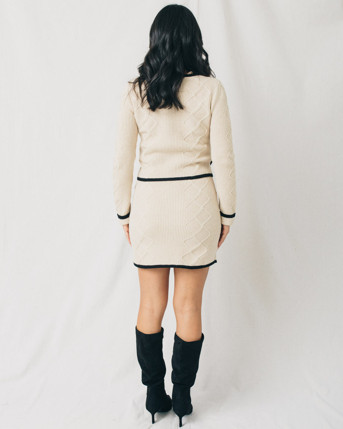 All Glam Jewel Bow Detail Contrast Knit Sweater