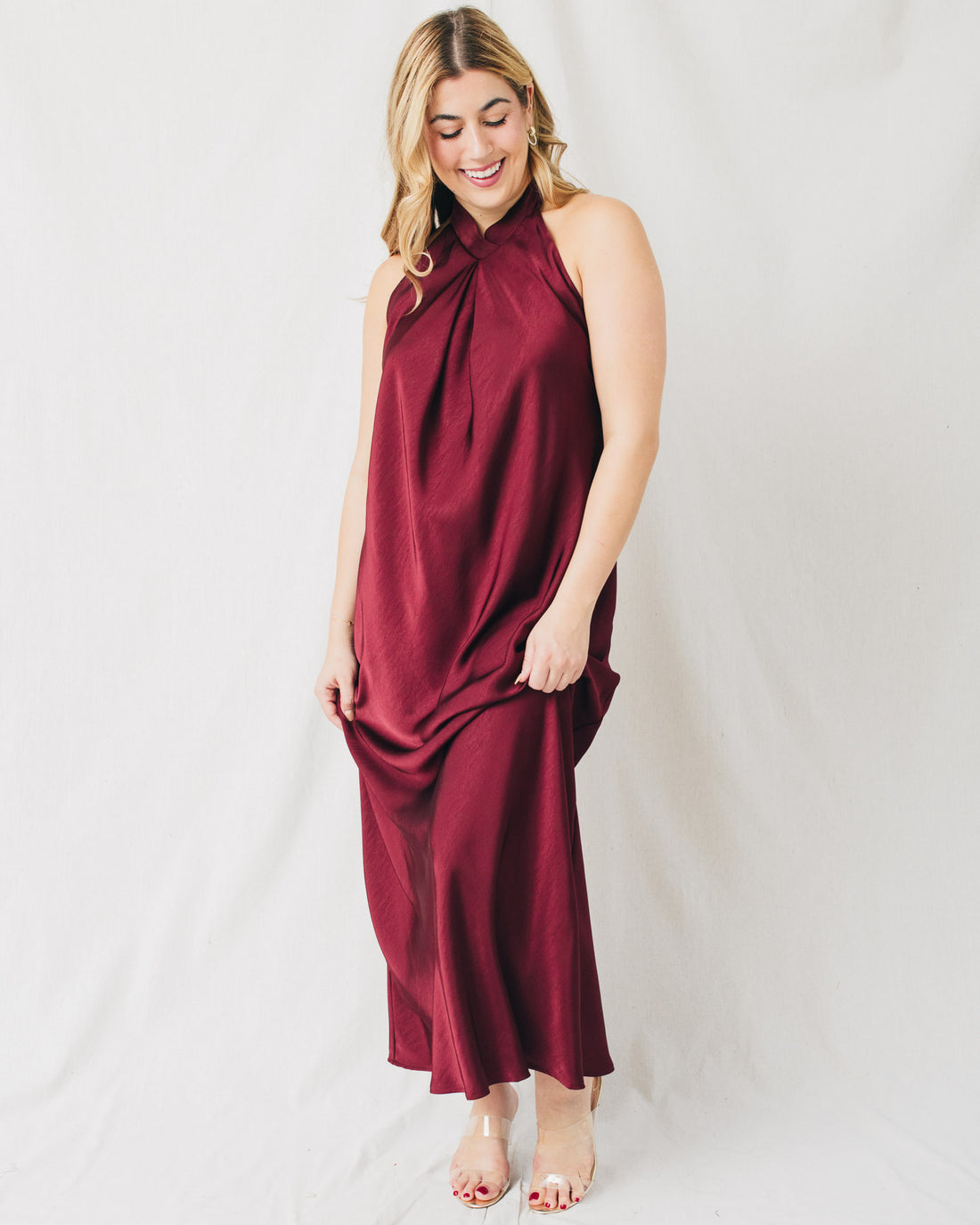 Karinne Mock Neck Open Back w/Tie Maxi Dress