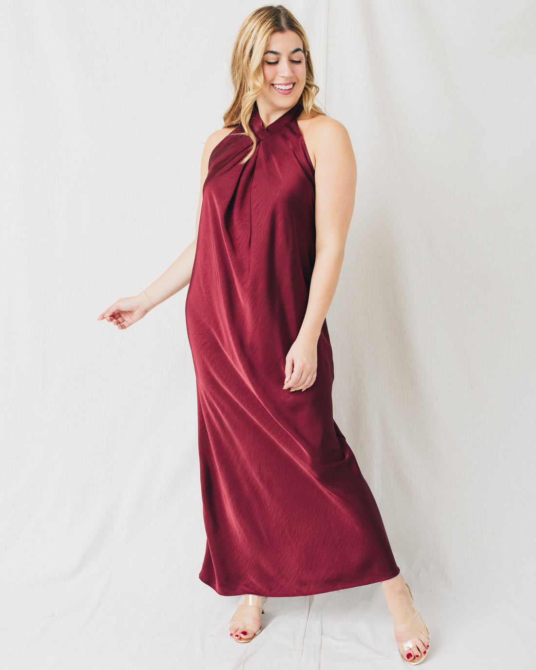 Karinne Mock Neck Open Back w/Tie Maxi Dress