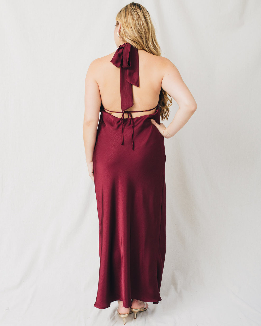 Karinne Mock Neck Open Back w/Tie Maxi Dress