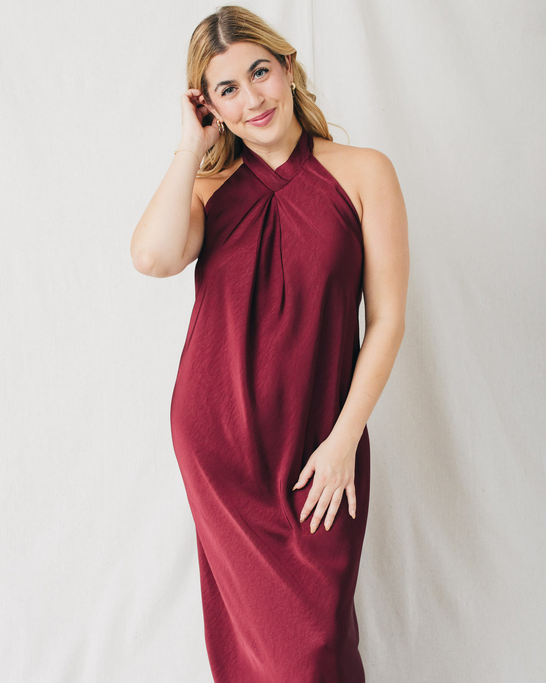 Karinne Mock Neck Open Back w/Tie Maxi Dress