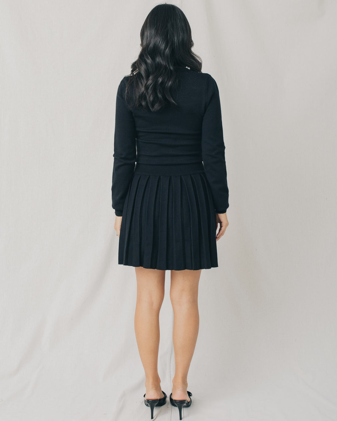 Lucia Embellished Sweater Pleated Mini Dress