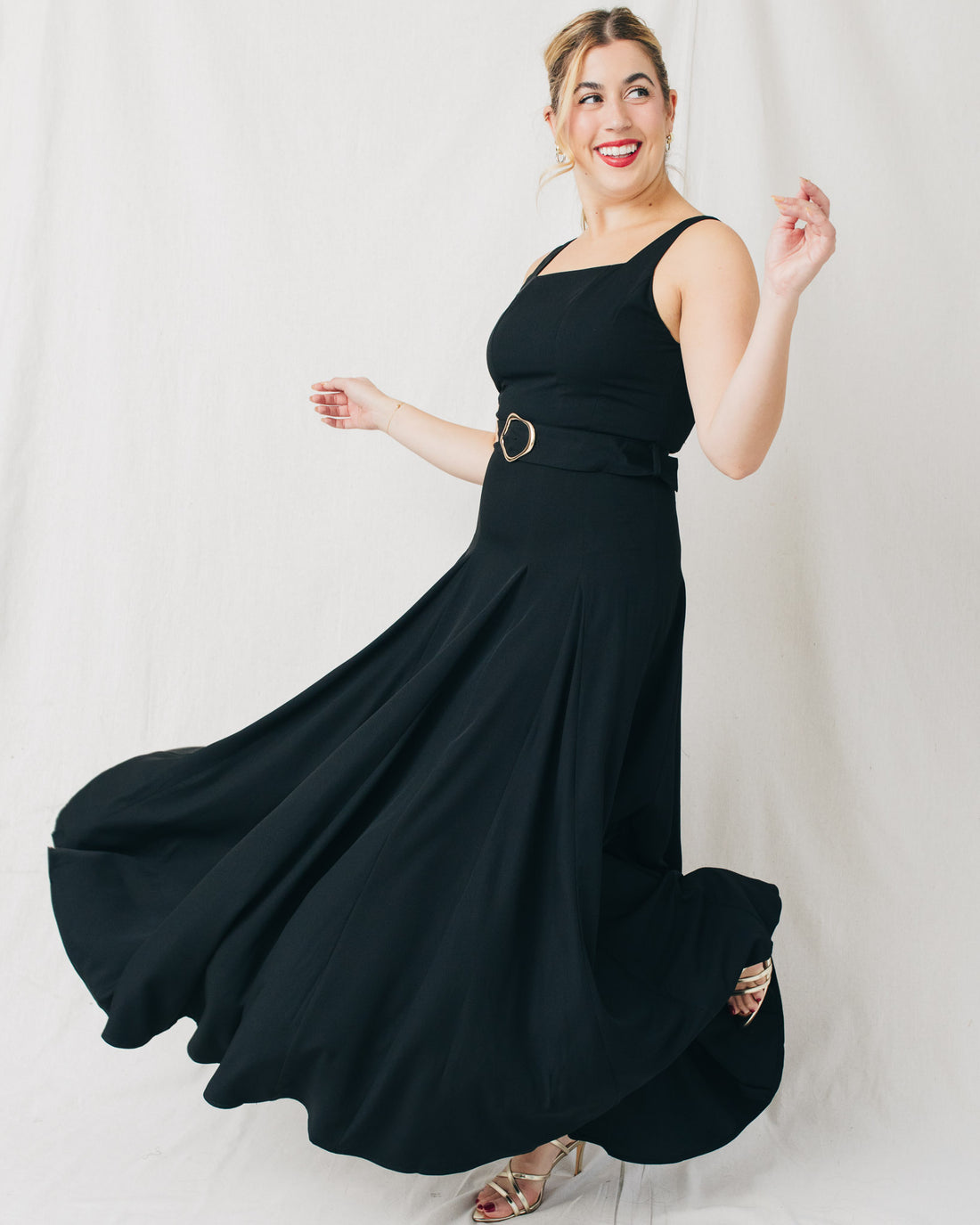 Ritah Square Neck Belted Solid Maxi Dress