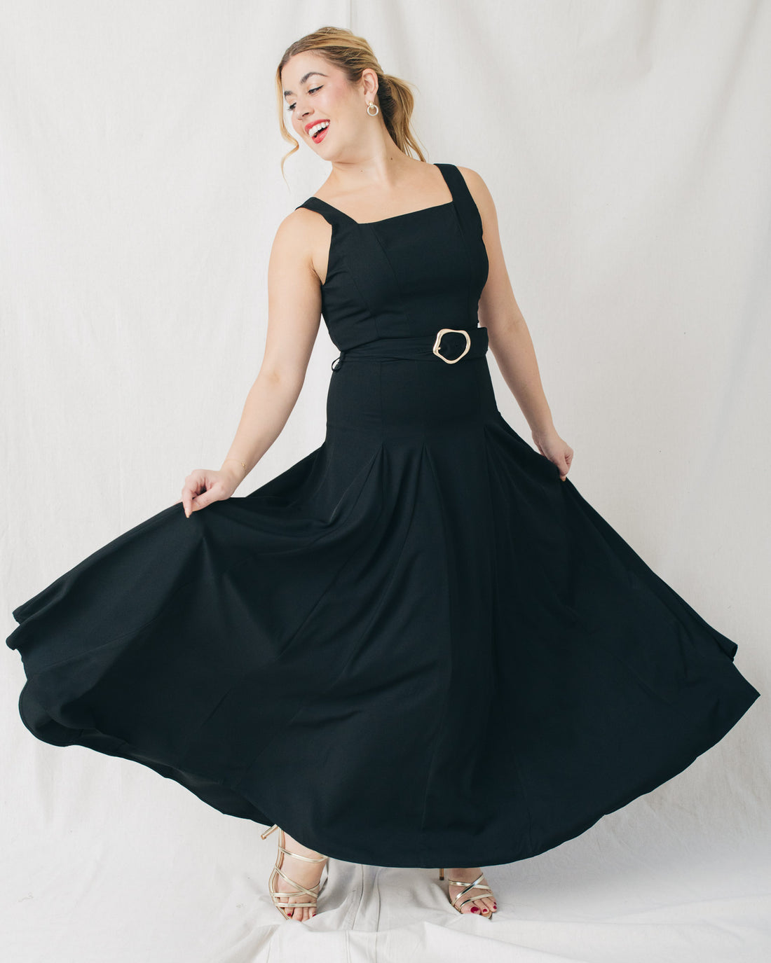 Ritah Square Neck Belted Solid Maxi Dress
