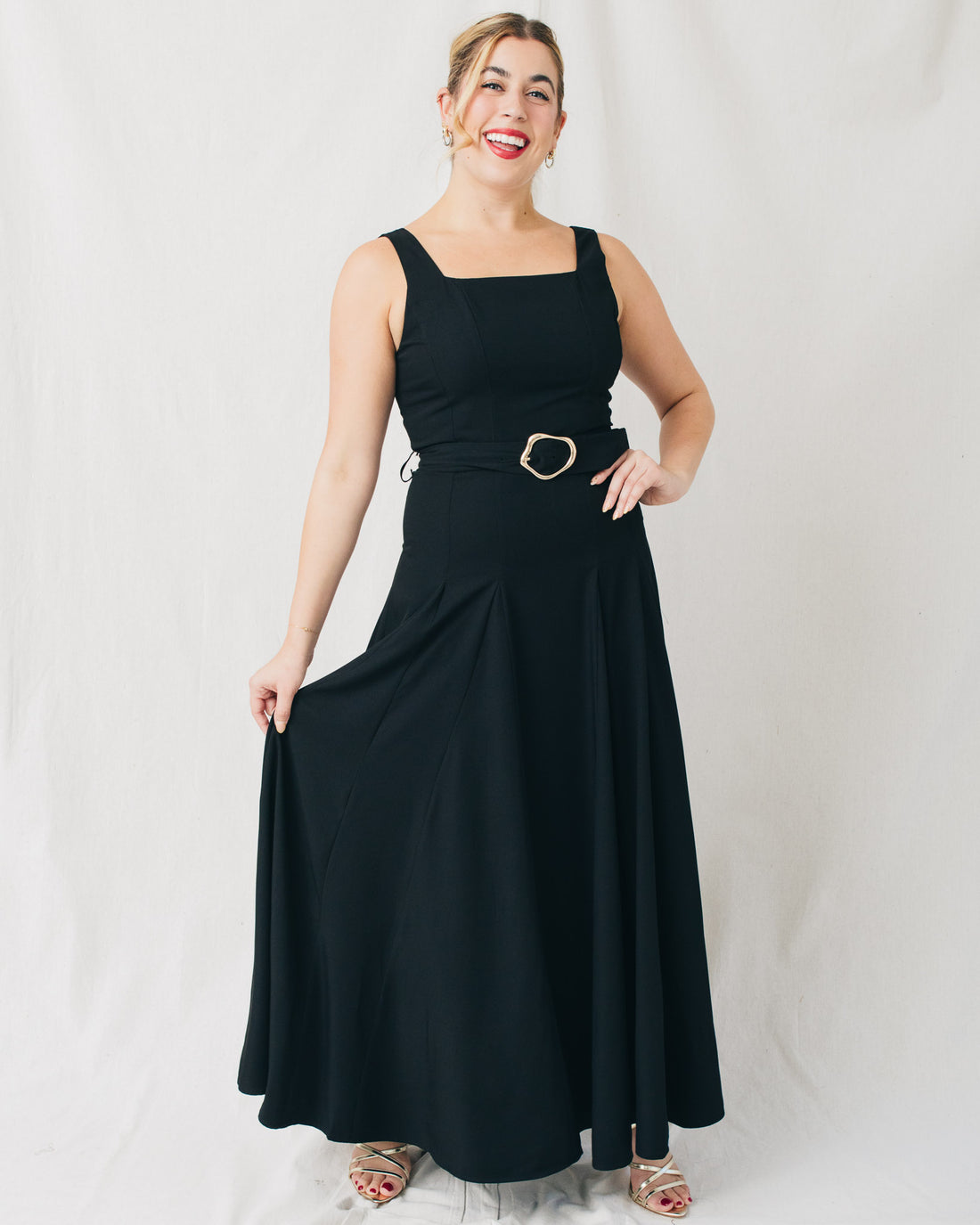 Ritah Square Neck Belted Solid Maxi Dress