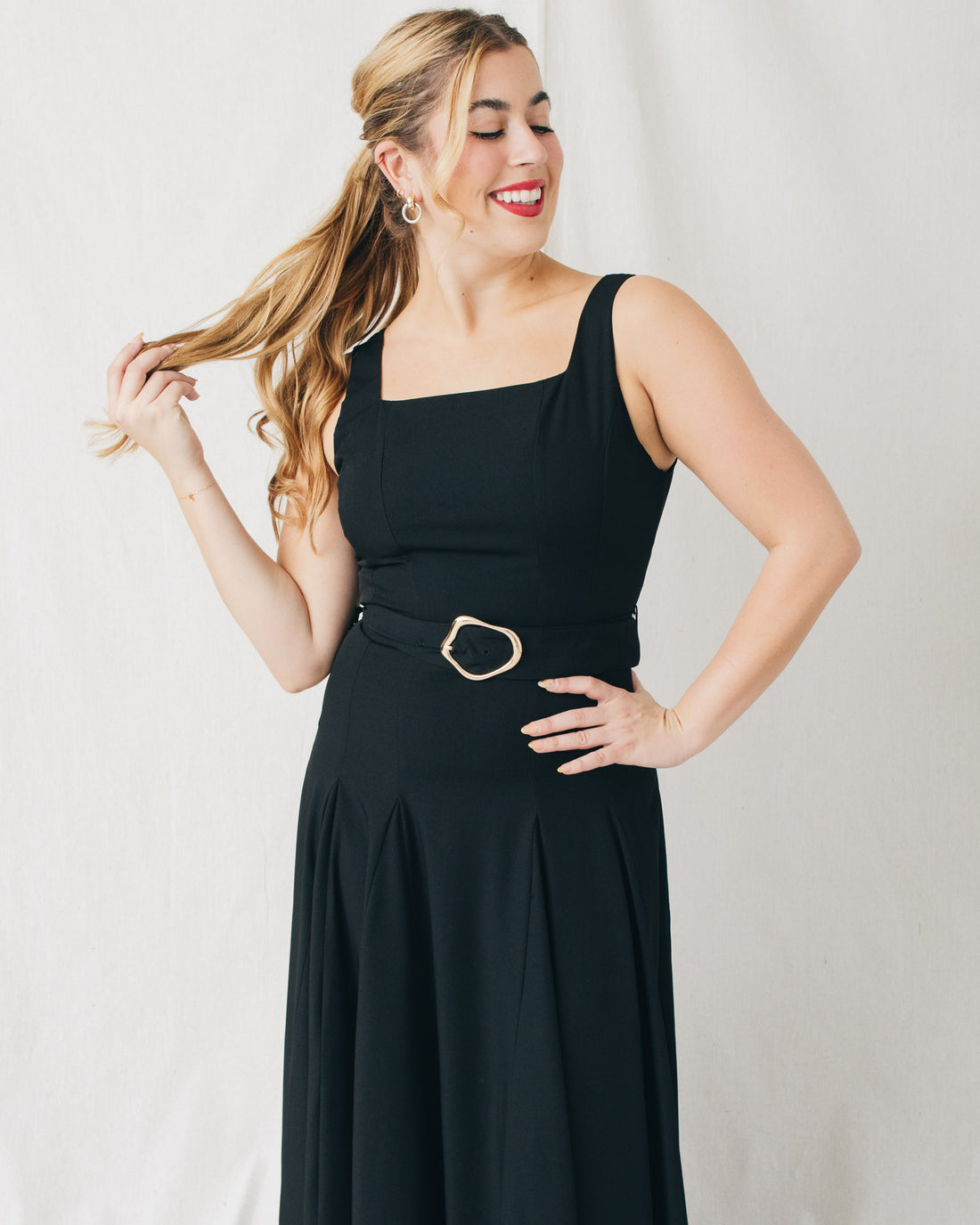 Ritah Square Neck Belted Solid Maxi Dress