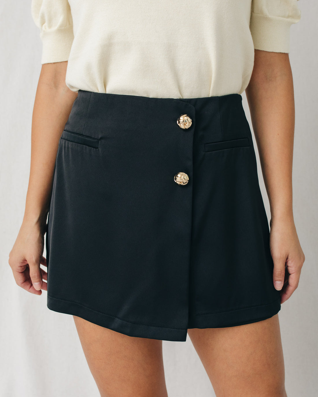 Veena High Waist Double Button Wrap Skort