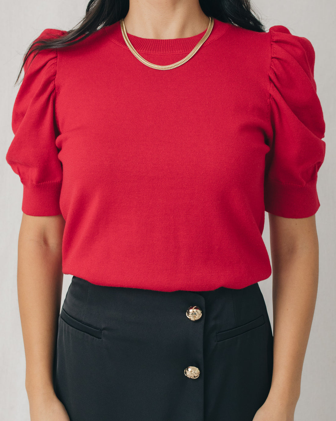 Elise Round Neck Puffed Sleeves Knit Top