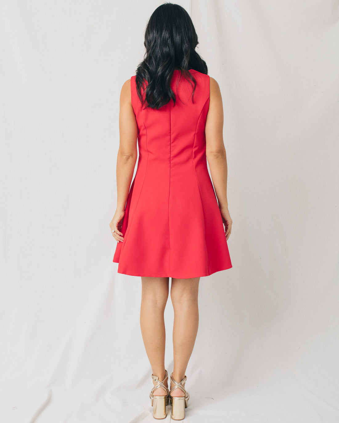Lia Round Neck Bow Detail Flared Mini Dress