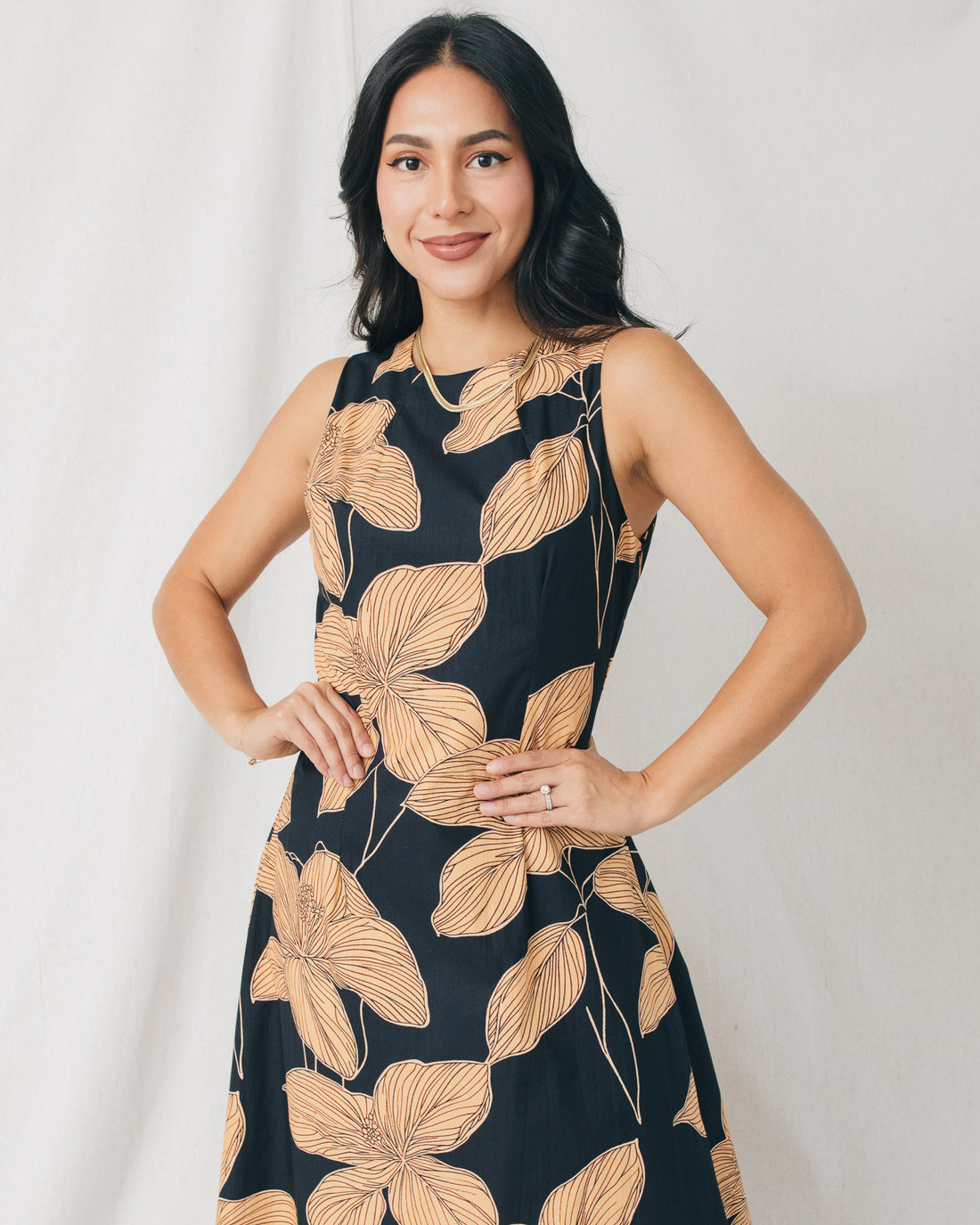 Jackie High Neck Fit & Flare Printed Midi Dress