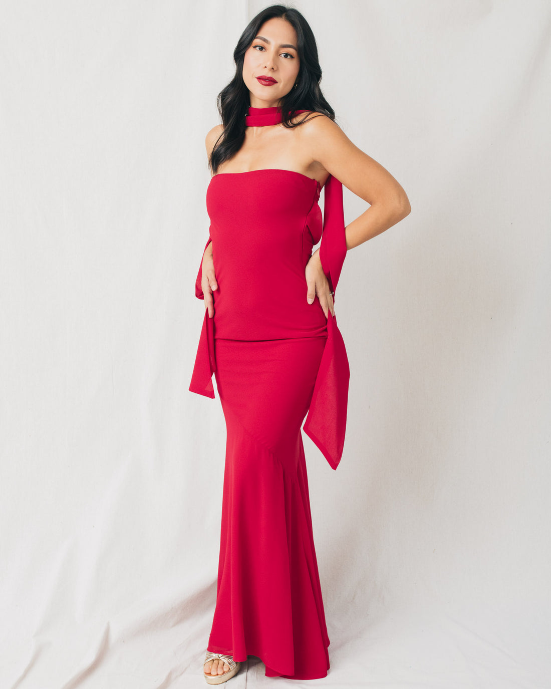 Belle Strapless Scarf Solid Maxi Dress