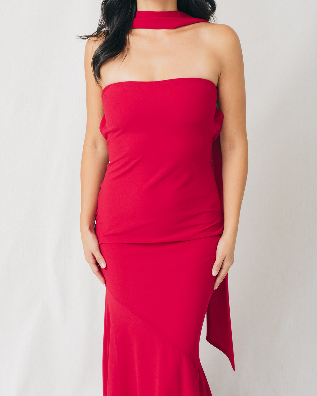 Belle Strapless Scarf Solid Maxi Dress