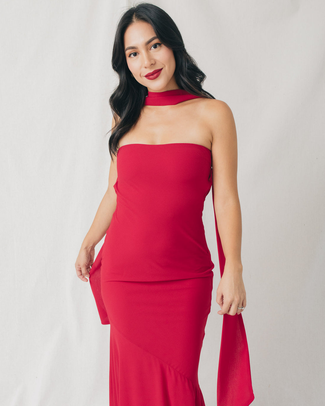 Belle Strapless Scarf Solid Maxi Dress