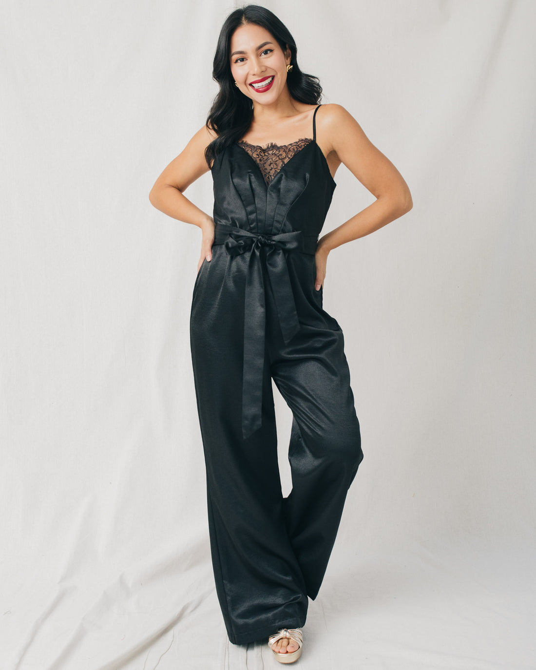 Stacey Lace Front Detail Belted Jumpsuit