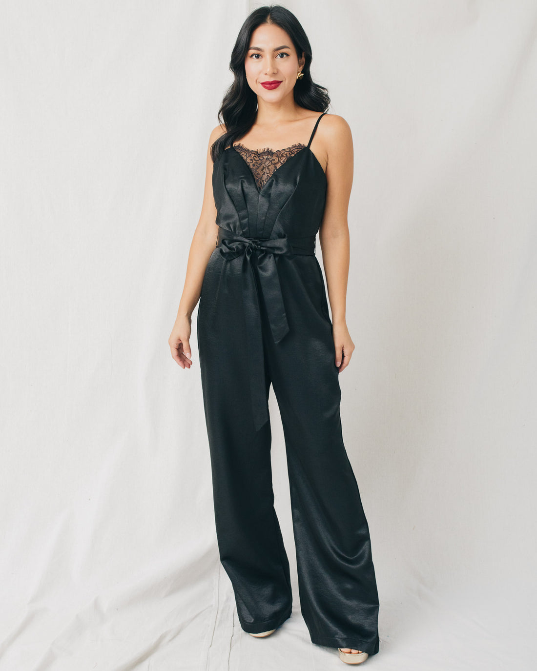 Stacey Lace Front Detail Belted Jumpsuit