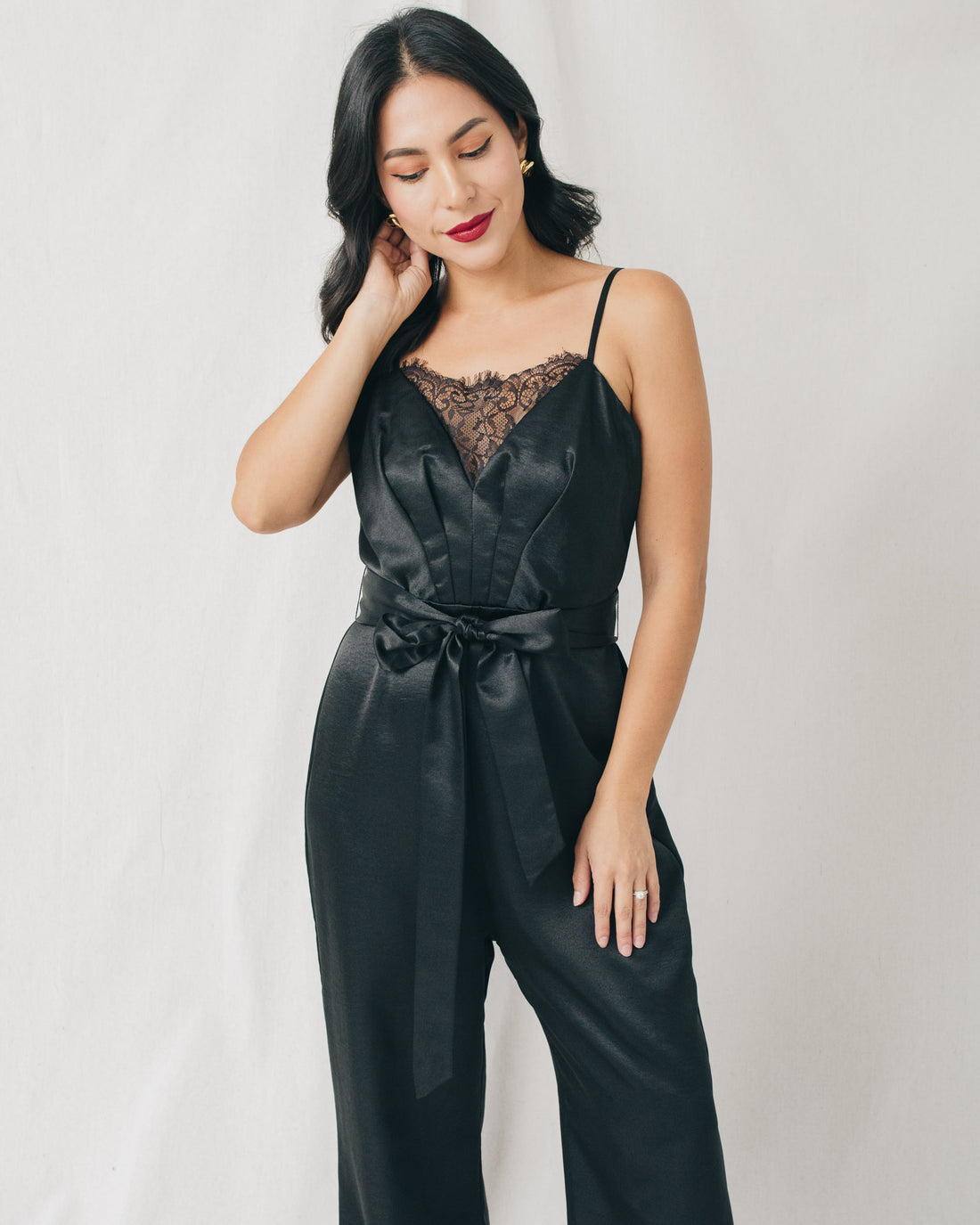 Stacey Lace Front Detail Belted Jumpsuit