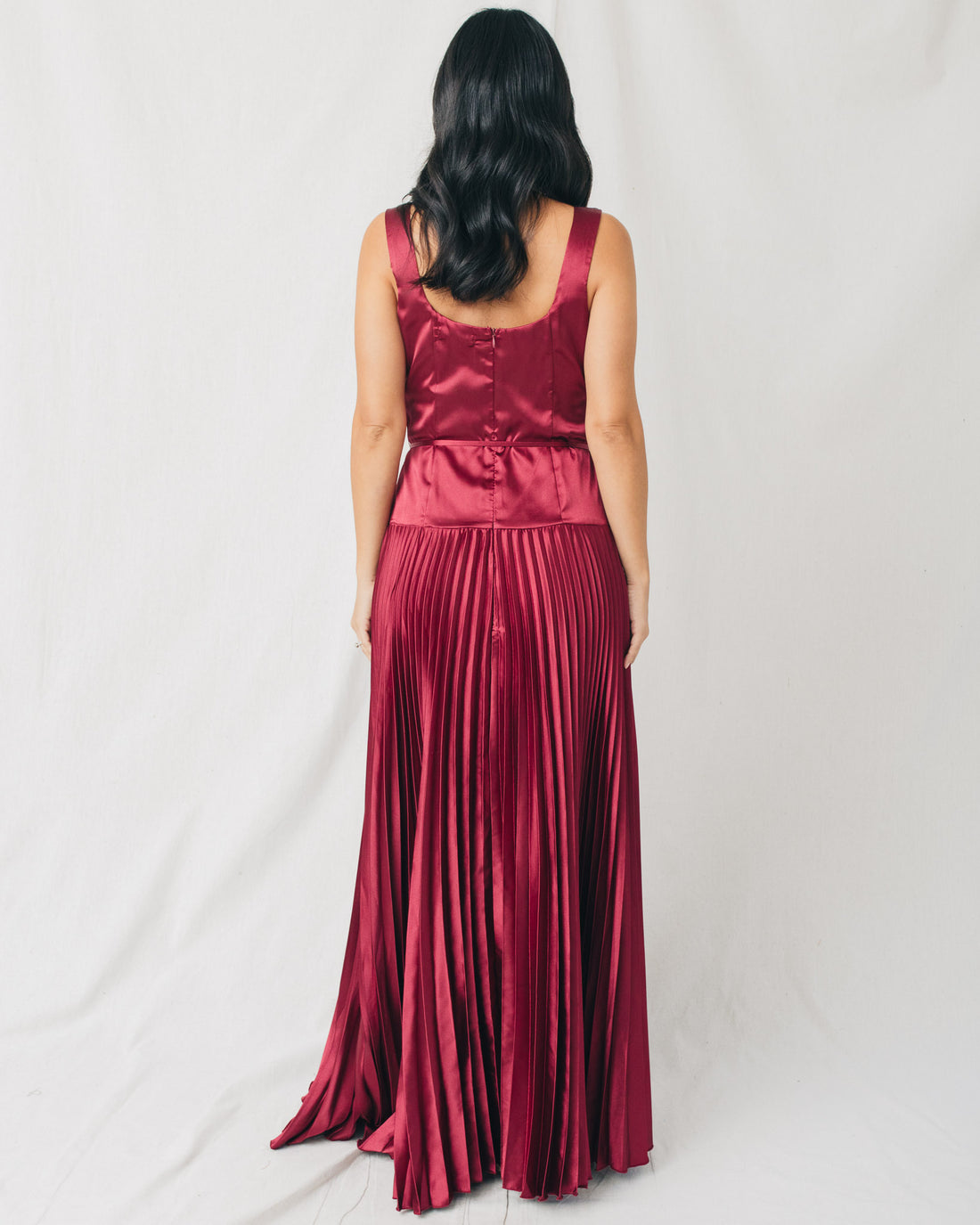 Andrea Square Neck Drop Waist Pleated Maxi Dress