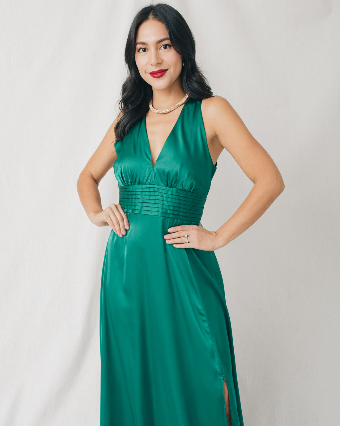 Noelle V-Neck Side Slit Maxi Dress