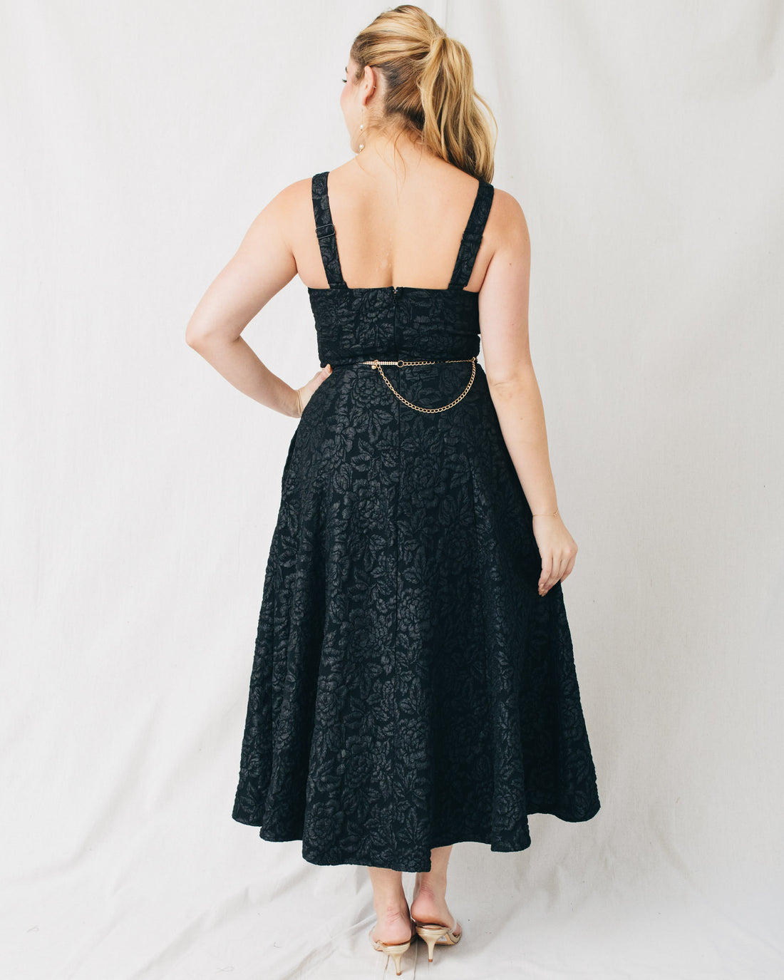 Ava V-Neck Jacquard Midi Dress