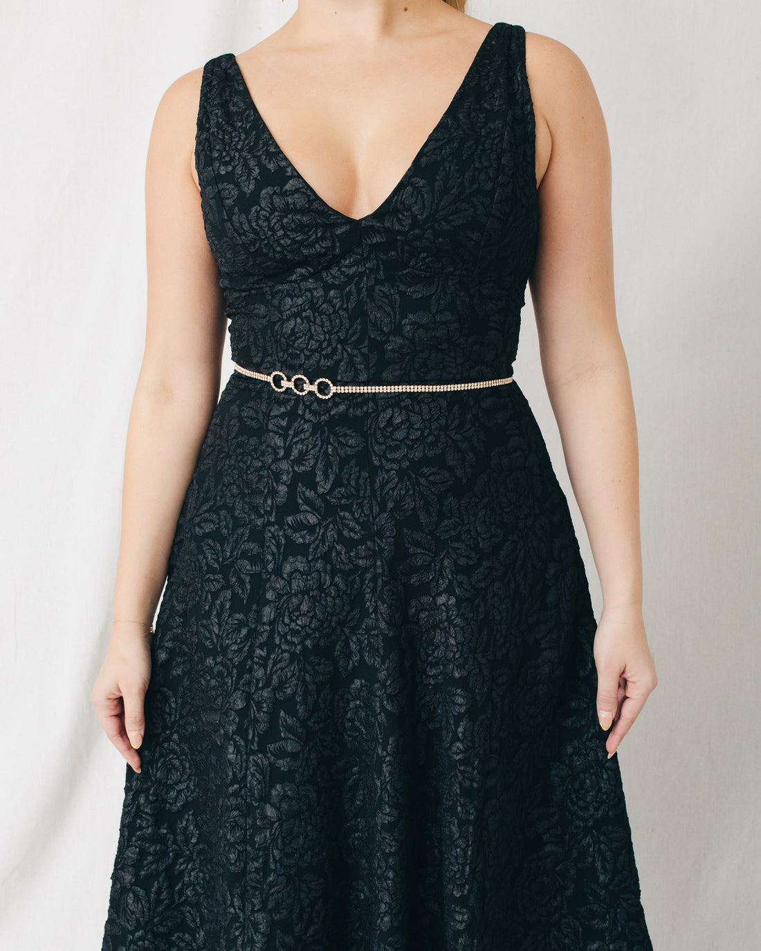 Ava V-Neck Jacquard Midi Dress