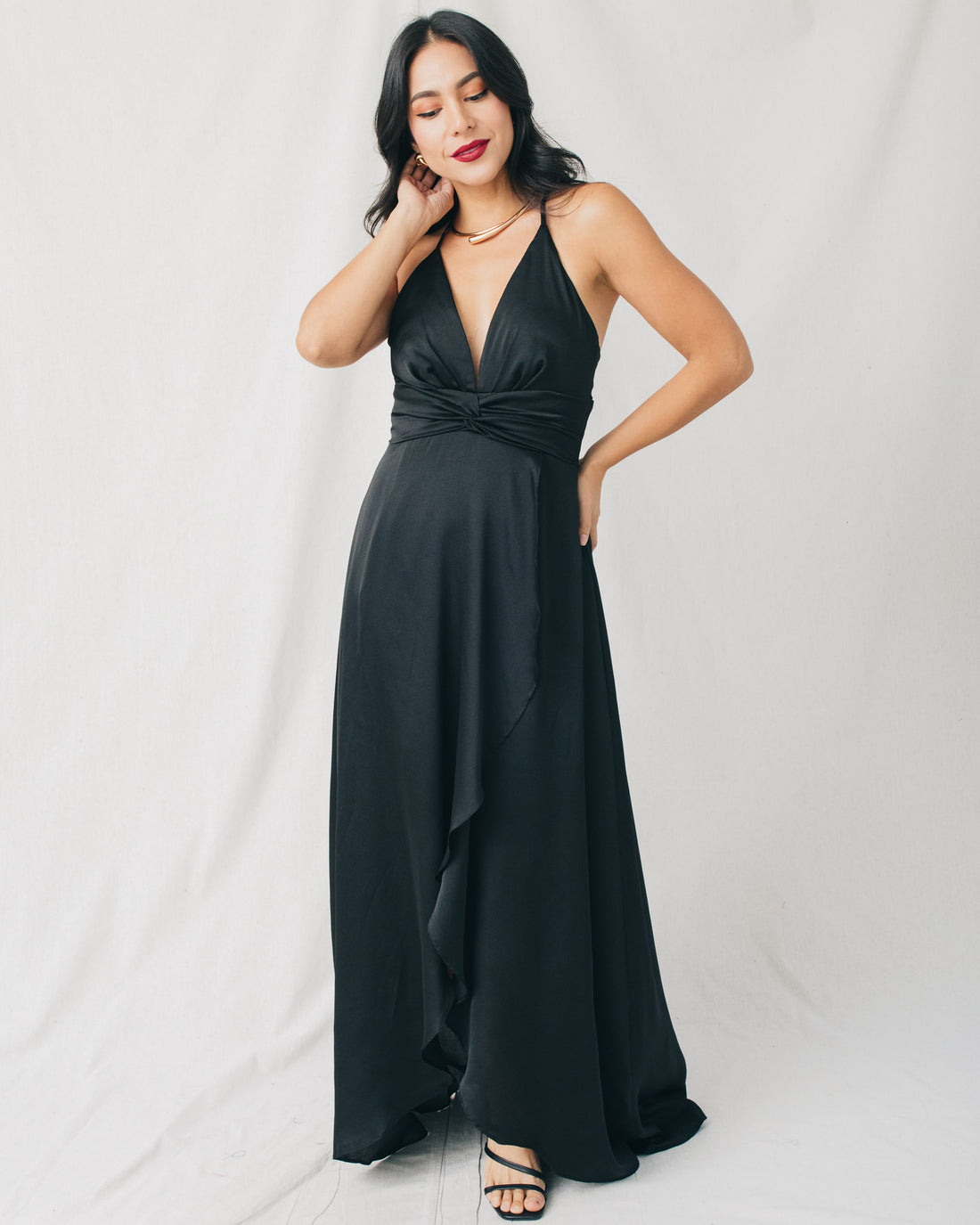 Deany Criss Cross Back V-Neck Maxi Dress