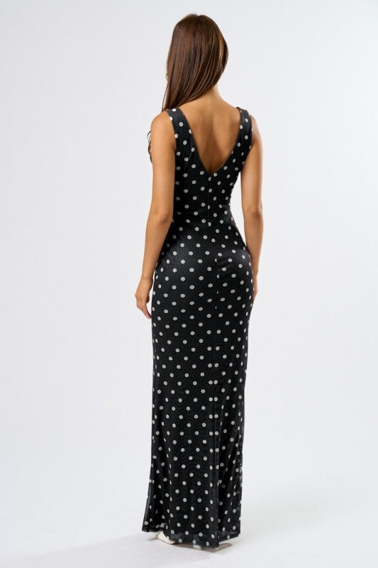 Jenna V-Neck Mesh Polka Dot Maxi Dress