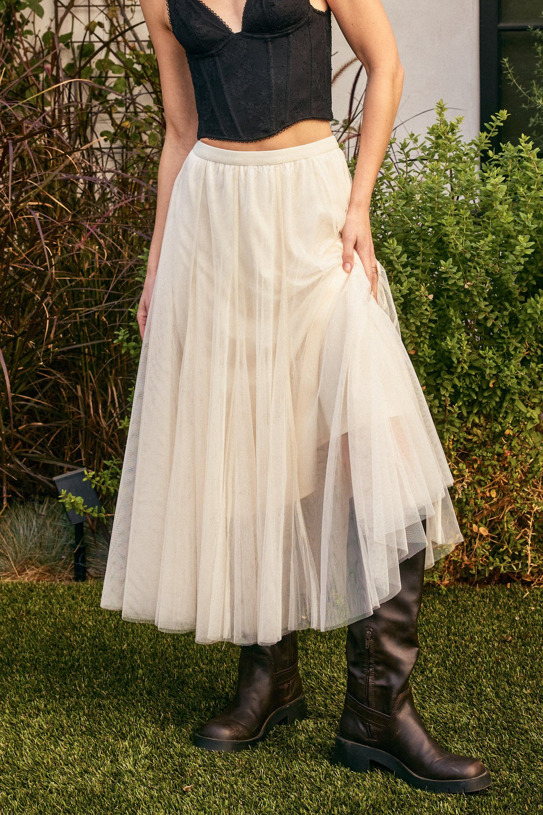 Be Free Mesh Paneled Midi Skirt