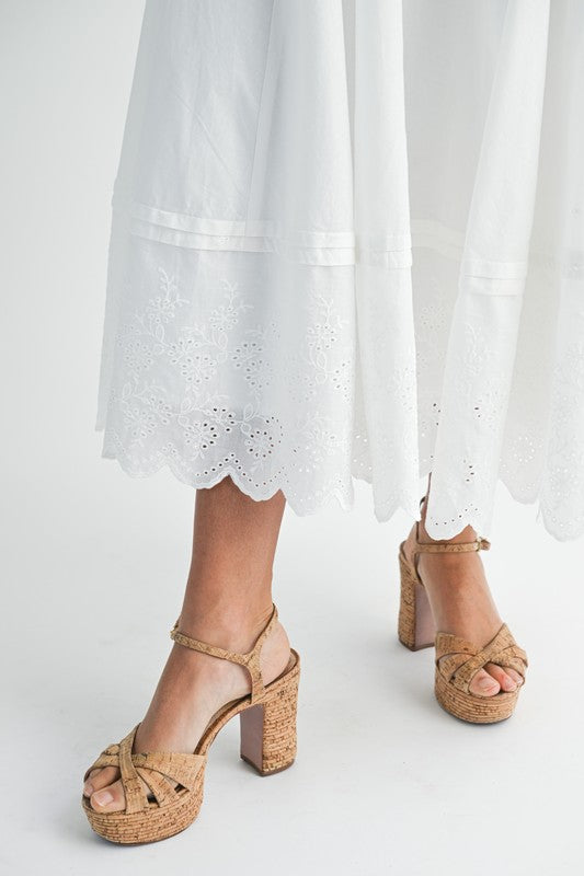 Aubree Embroidered Scalloped Hem Midi Skirt