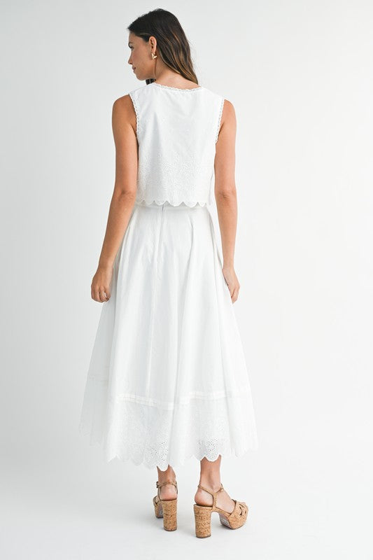 Aubree Embroidered Scalloped Hem Midi Skirt